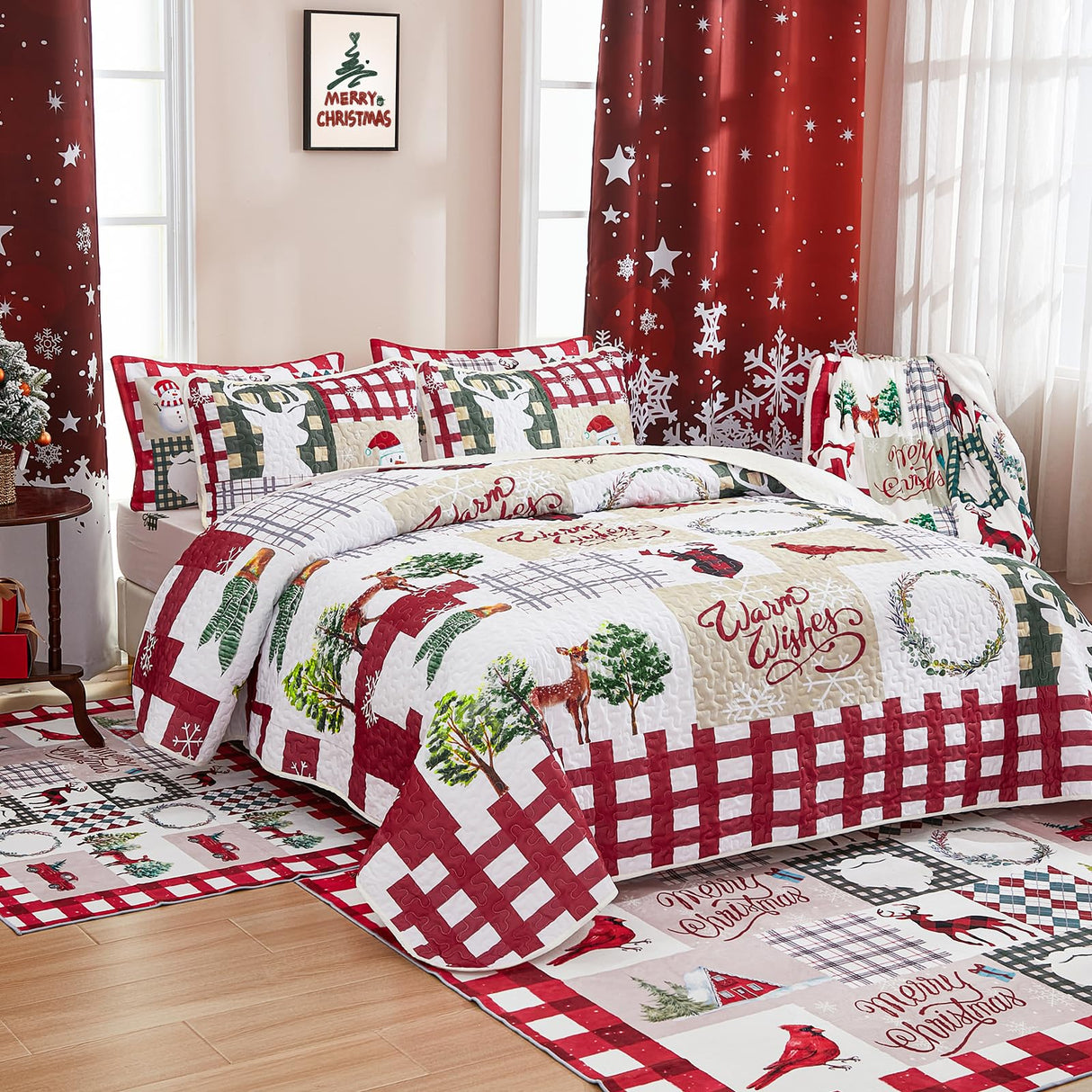 WONGS BEDDING Area Rug 3' x 5' Christmas Cardinal Washable Bedroom Rug Holiday Entryway Indoor Non-Slip Mat Small Throw Rugs for Kitchen Living Room Low-Pile Outdoor Floor Decoration Carpet WONGS BEDDING