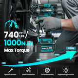 Tarlido Cordless Impact Wrench, 1000 N.m/740 FT-LBS,1/2 Inch Brushless Impact Gun,3200 RPM High Torque,Electric Impact Driver with 2x 4.0Ah Batteries, 5 Sockets Tarlido