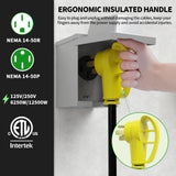 POWGRN 50 Amp RV/EV Extension Cord 30 FT Outdoor with Grip Handle, Flexible Heavy Duty 6/3+8/1 Gauge STW 4 Prong RV Power Cord Waterproof with Cord Organizer, NEMA 14-50P to 14-50R, Black-Yellow, ETL POWGRN