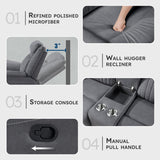 Lexicon Manual Double Reclining Loveseat, Polished Microfiber Manual Wall Hugger Loveseat Recliner for Living Room, Center Storage Console/Cup Holders, Easy Assembly, Gray Lexicon