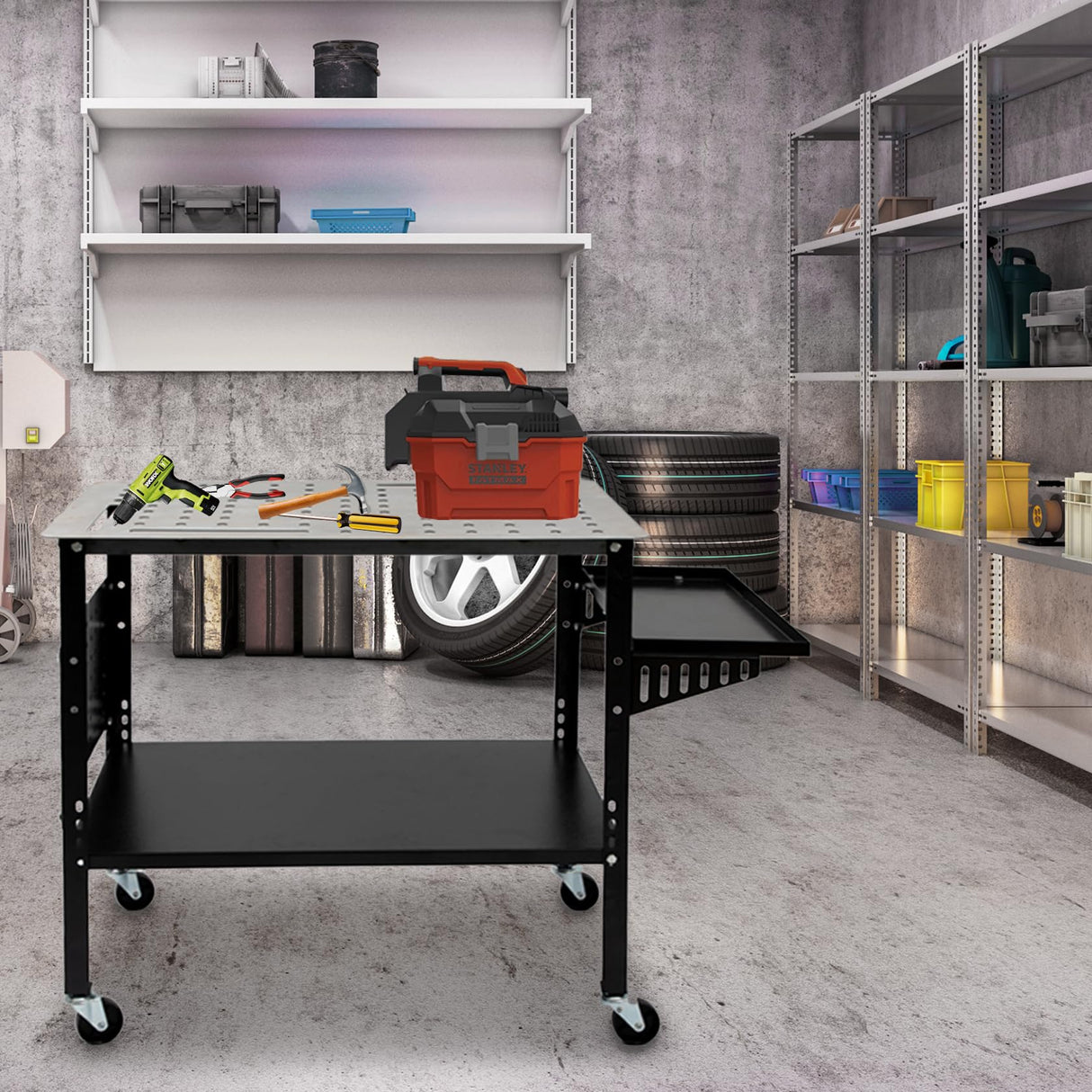 Hymula Welding Table 36" X 24" 1200lbs Load Capacity Heavy Duty Carbon Steel Weld Table for Shop Home Garage, Casters with Brakes, Black Hymula