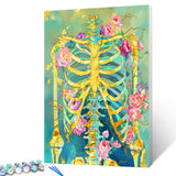 Tucocoo Golden Skeleton Paint by Numbers for Adults Beginners Paint by Number Pink Flowers Bone DIY Acrylic Paint by Numbers Kits on Canvas Drawing Paintworks Artwork Home Wall Art 16x20inch No Frame Tucocoo