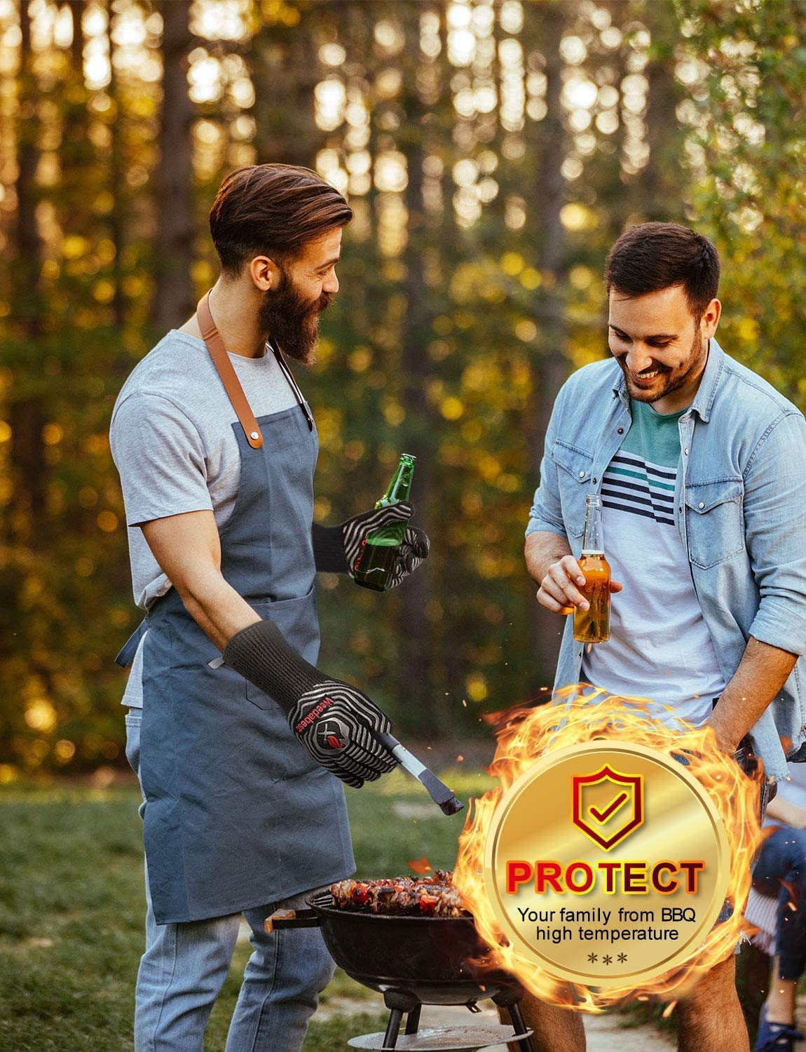 WEEDABEST Hot BBQ Gloves Heat Resistant Kitchen Oven Mitts Professional Long Heat Resistant Cooking Gloves for Grill,Grilling,Smoker,Barbeque,13.5 inch-Gray WEEDABEST