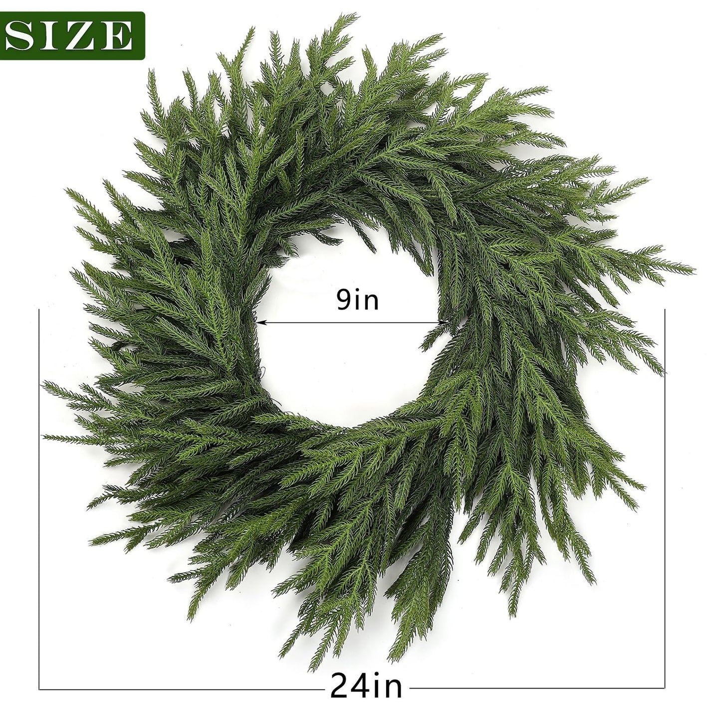 Real Touch Norfolk Pine Wreath - 24" Artificial Christmas Wreath Faux Pine Green Wreath for Front Door, Wall, Windows, Xmas Decoration