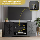 Farmhouse TV Stand for 65/60/55 Inch Tvs, Rustic Entertainment Center with Storage Cabinets & Sliding Barn Doors, Modern Media Console Table, Wood Television Furniture for Living Room, Bedroom, Black Xixini