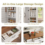 IRONCK Kitchen Island with Storage, Rolling Island Table on Wheels with Cart Drop Leaf and Trash Can Storage, Portable Islands Table for Dining Room, Living Room, White IRONCK