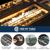 Amopatio 8 Pieces Patio Furniture Set with 44" Fire Pit Table, Outdoor Sectional Furniture Rattan Conversation Sofa, Patio Couch with Glass Coffee Table, 2 Waterproof Covers (Navy Blue) Amopatio