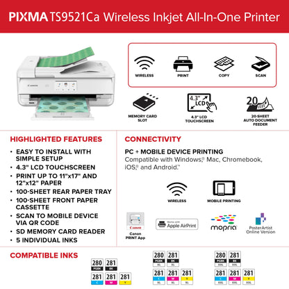 Canon PIXMA TS9521Ca – Wireless Home All-in-One Inkjet Printer