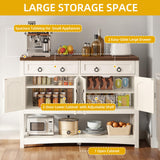 DWVO 47.2" Buffet Sideboard Cabinet with Storage, Farmhouse Coffee Bar Cabinet w/2 Drawers, Wood 4-Doors Console Table with Adjustable Shelves for Kitchen, Dining Room, Living Room, Entryway (White) DWVO