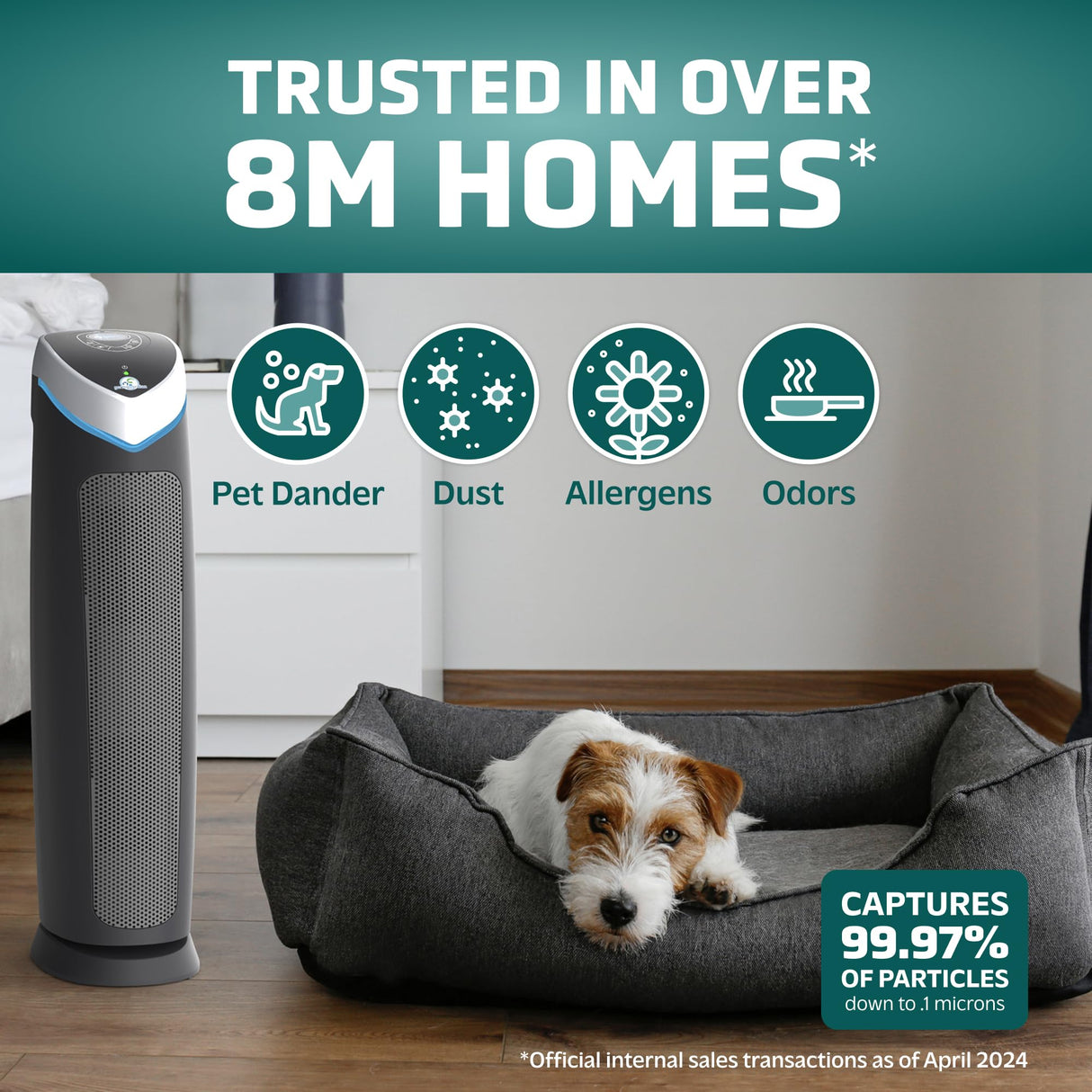 GermGuardian 5-In-1 HEPA Air Purifier for Home, Large Rooms Up To 915 Sq. Ft. with HEPA Pet Air Filter, UV-C Light & Odor Reduction, AC5250PT, 28" Tower, Black GermGuardian