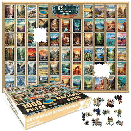 SHOXREM 1000 Piece Vintage Travel Jigsaw Puzzle, US National Parks Puzzle for Adults SHOXREM