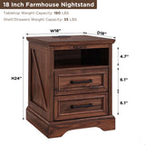 ACCOHOHO 18" Farmhouse Nightstand with Charging Station,End Table with 2 Drawers Storage,Side Table,Bedside Cabinet for Bedroom,Living Room,Brown ACCOHOHO