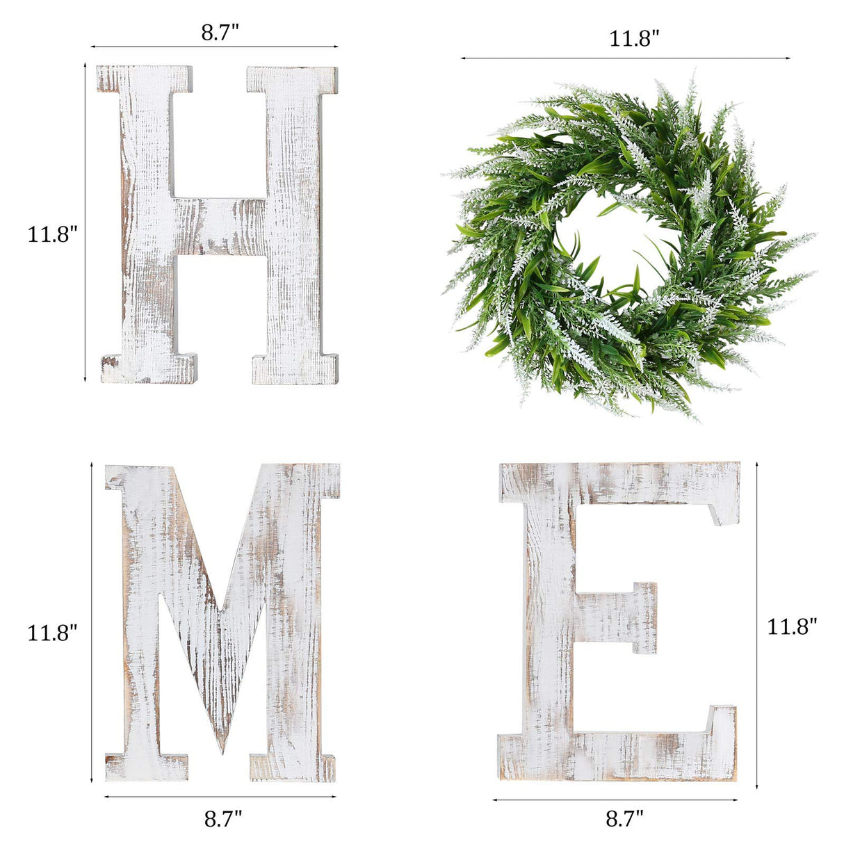 LOSOUR Home Letters with Wreath-Farmhouse Decor for The Home Clearance Wood Letters-Decorative Home Sign for Living Room Decor, Entry Way, Kitchen, etc (White) LOSOUR