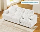 VanAcc 89 Inch Sofa, Modern Couch with Deep Seats, Comfy Sofa with 3 Throw Pillows, Upholstered Couch for Living Room, White VanAcc