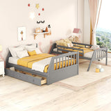 MeraxTwin Over Full Bunk Bed with Drawers，Ladder and Storage Staircase, Gray Wood Bed Frame, No Box Spring Need Merax