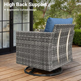 ovios Patio Furniture Set, 10 Piece Outdoor Wicker Sofa with Swivel Rocking Chairs and Comfy Cushions, High Back Rattan Couch Conversation Set, Denim Blue ovios