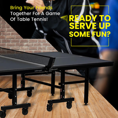 Killerspin MyT 415X Mega, Ping Pong Table, Foldable Table for Table Tennis, Portable Ping Pong Table Set with Built-in Paddle and Ball Storage, 25mm MDF Board Pingpongball Table, Graphite Color Killerspin