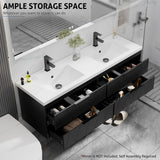 eclife 60" Bathroom Vanities Cabinet with Sink Combo, Wall Mounted Floating Cabinet W/Decor Line, Soft-Close System, 4 Extra Big Drawers, Matte Black Faucet, Black eclife