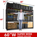 REIBII 60" W Garage Shelving, Storage Shelves 2500LBS Adjustable 4-Tier Heavy Duty Metal Shelving for Storage Commercial Shelving Unit Industrial Shelf for Garage,School, 60" W*60" H*24" D REIBII