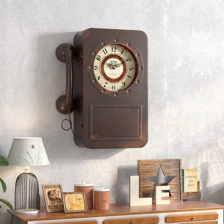 Abdurey Retro Old Telephone Wall Clock with Hidden Safe, Battery Operated Quartz Metal Wall Clocks, Large Rectangular Vintage Decor Clocks, for Farmhouse, Living Room(16" H x 12" W x 4" D) Abdurey