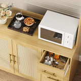 Garvee Rattan Pantry Cabinet, 71" Kitchen Pantry with Microwave Stand, Freestanding Hutch with Drawers, Doors and Hooks, Boho Storage Cabinet for Dining Room, Kitchen, Living Room, Natural Garvee