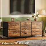Huuger Dresser with 7 Drawers, 47 Inch Dresser TV Stand for 43, 50, 55 Inch TV, Wide Fabric Dresser Chest of Drawers, Metal Frame, Storage Dresser for Bedroom, Nursery, Clothing, Rustic Brown Huuger