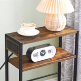 HOOBRO Small Narrow Side Table with Charging Station, Skinny End Table for Small Spaces, Slim Nightstand with USB Ports Outlet, Sofa Beside Table with Storage Shelf, Rustic Brown and Black BF102UBZ01 HOOBRO