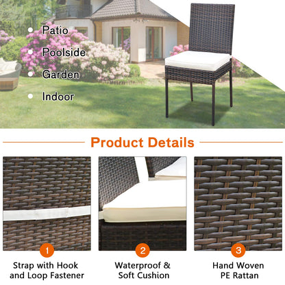 Tangkula 10 Pieces Wicker Patio Dining Set, Outdoor Rattan Table & Chairs Set with Padded Cushions, Patio Furniture Dining Glass Table Set for Balcony Patio Garden Poolside - WoodArtSupply