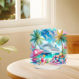 JJFox DIY Tabletop Diamond Art Painting Kit，Double Sided Desktop Ornament Special Shaped Rhinestone Desk Placement Ornament，Home Stand Up 5D Gem Painting Craft Kit，Gift (Summer Beach) JJFox