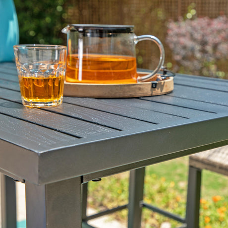Sophia & William 37" Tall Patio Outdoor Bar Table, Metal Counter Height Dining Table with Wood Grain Tabletop, Adjustable Feet Mats, Rectangular Bistro Table with E-Coating for Porch Yard Lawn Sophia & William