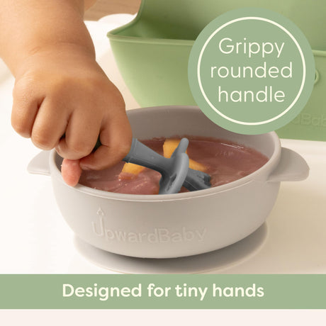UpwardBaby 3-Pack Silicone Baby Feeding Spoons with Anti-Choke Barrier for Self Feeding 6 Months, Infant First Stage Textured Toddler Utensils, Baby Led Weaning Spoons UpwardBaby