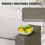 Nalupatio Patio Furniture Set,5 Piece Outdoor Patio Conversation Set All Weather Patio Sofa Manual Weaving Wicker Rattan Sectional Sofa with Washable Cushions & Glass Table for Poolside,Backyard-Gray Nalupatio