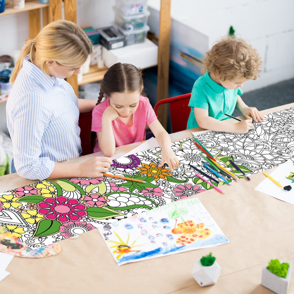 Colarr 3 Pack Giant Mandalas Coloring Posters 118 x 11.8 in Paper Jumbo Mandala Coloring Sheet Page Large Spring Flower Animal Drawing Banner for Kid Adult Home Classroom Wall Floor Art Craft Activity Colarr