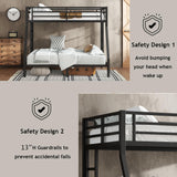 Twin Over Full Bunk Bed with 2 Ladder and Full Length Guardrail, Twin Over Full Bunk Bed for Teens, Kids, Easy Assemble Bunk Beds with Anti-Noise Plug, Black Bellemave