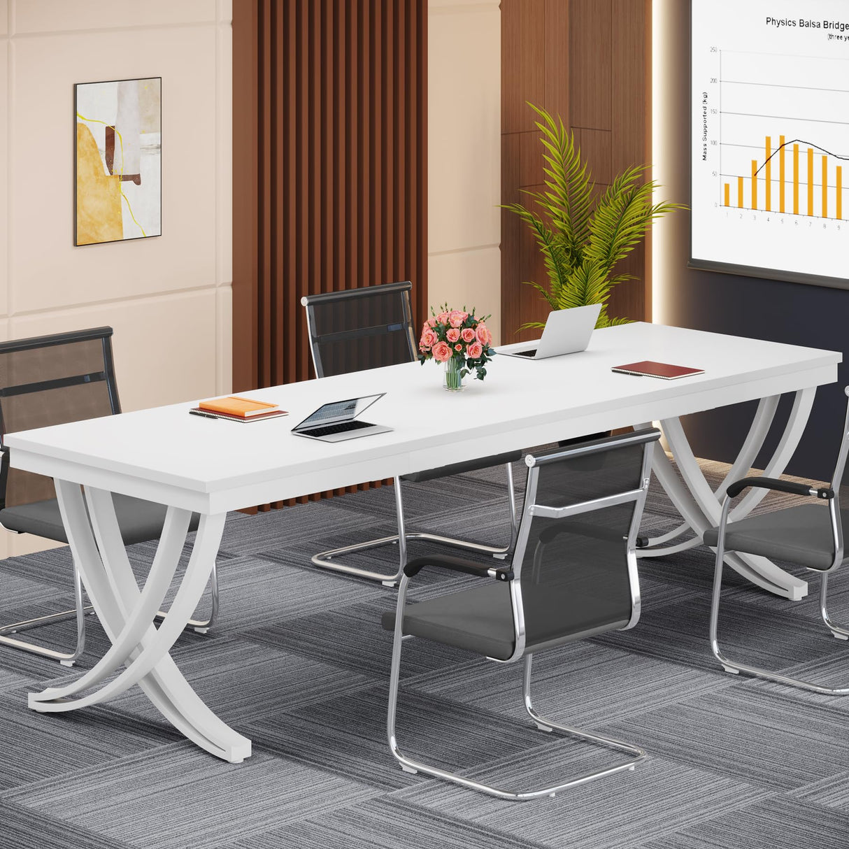 Tribesigns 13FT Conference Table for 12-16 People, 157 inch Long Rectangular Seminar Table with Strong Metal Frame, Business Furniture Boardroom Desk for Office Meeting Conference Room (4PCS, White) Tribesigns