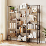 GarveeLife Industrial Large Bookcase, Triple 5 Tier Book Shelf with Open Display Shelves, Large Wide Bookshelf, Tall Bookshelfwith Metal Frame for Living Room, Office, Rustic Brown GarveeLife