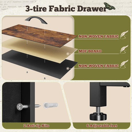 Romorgniz 55" W Dresser for Bedroom with 9 Drawers, LED TV Stand with Power Outlets for 45, 55, 65 Inch TV, Sturdy Long Chest of Drawers with Extra 2 Wooden Shelves, Rustic Brown Romorgniz