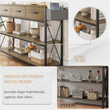 HITHOS Industrial Console Table with Drawers, Vintage Hallway Foyer Table with Storage Shelves, Narrow Long Sofa Entryway Table for Living Room, Grey HITHOS