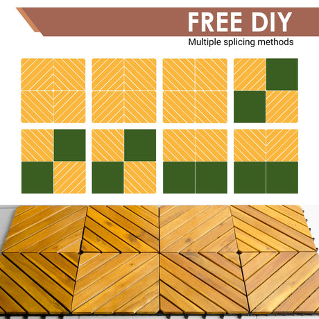PrimeZone 108 PCS FSC Certified Acacia Wood Interlocking Patio Deck Tiles - 12" x 12" Indoor Outdoor Waterproof Flooring Tiles for Balcony, Backyard & Poolside, All Weather Use, Natural Wood, Diagonal PrimeZone