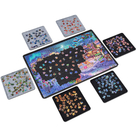 LAVIEVERT Jigsaw Puzzle Board with 6 Sorting Trays, Lightweight Portable Felt Puzzle Mat Puzzle Storage Puzzle Saver for Up to 1000 Pieces - Black LAVIEVERT