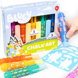 Official Bluey Chalk Art, 5-Pack, Vibrant Sidewalk Chalk For Kids, Includes 5 Chalks, Chalk Holders & Reusable Stencil, Outside Toys for Toddlers 1-3, Bluey Birthday Party Supplies, Bluey Toys Horizon Group USA