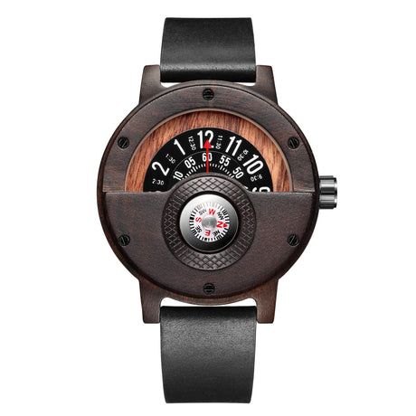 Compass Watches for Men, Turntable Wooden Watch, Lightweight Handmade, Quartz Sports Watch (# GO-145) GORBEN
