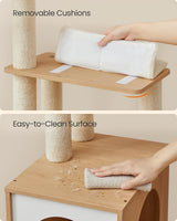 Feandrea Cat Tree, 65-Inch Tall Cat Tower, Multi-Level Cat Condo with Cave, Basket, Hammock, Pompom, Scratching Posts, Almond Yellow UPCT118Y01 Feandrea