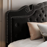 Allewie King Size Platform Bed Frame with Adjustable Velvet Tiara Headboard, Upholstered Diamond Button Tufted, Wood Slats Support, No Box Spring Needed, Mattress Foundation, Easy Assembly, Black Allewie