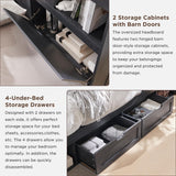 ACCOHOHO Farmhouse King Size Wood Bed Frame with 52" Tall Storage Headboard and 4 Drawers,LED Light,Charging Station,Solid Wood Slats Support,Noiseless,No Box Spring Needed,Black ACCOHOHO