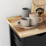 HOMCOM Rolling Kitchen Island Cart, Bar Serving Cart, Compact Trolley on Wheels with Wood Top, Shelves & Drawers for Home Dining Area, Black HOMCOM