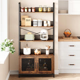 GarveeHome Bookshelf with Doors Industrial Bookcase with 4 Tiers Open Storage Shelf 70.87 in Tall Bookshelves Rustic Display Rack Cabinet for Bedroom, Living Room, Home Office, Brown GarveeHome