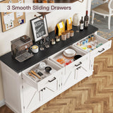 usikey 55”W Buffet Cabinet with 3 Large Drawers & 2 Adjustable Shelves, Farmhouse Sideboard Cabinet, Farmhouse Credenza, Coffee Bar for Dinging Room, Living Room, White usikey