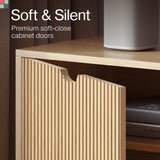 Contemporary Fluted TV Stand - Media Console - 70 Inch Entertainment Center with Storage - Console Table for Living Room and Bedrooms - Supports 32 to 80" TVs - Soft-Close Cabinet Doors (Light Oak) Stead