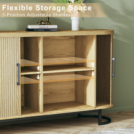 HUAHUU Sideboard Buffet Cabinet with Storage, 54.3" Fluted Tambour, Adjustable Shelves, Mid Century Modern Console for Living Room Kitchen HUAHUU